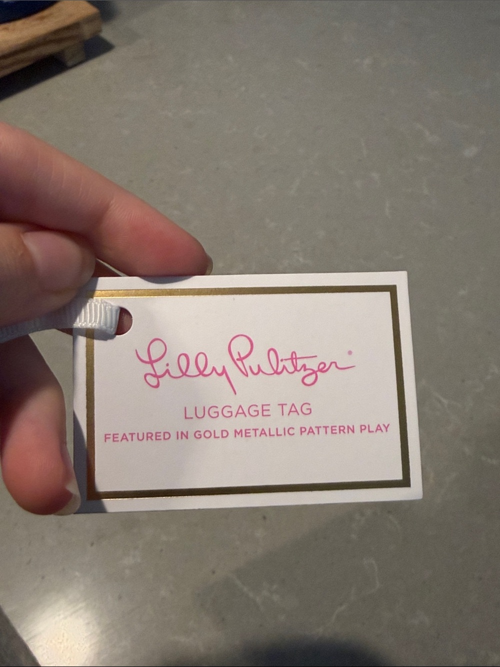 Lilly Pulitzer Cream and Gold Leopard Luggage Tag with Pink Strap - Picture 3 of 6